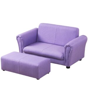 yoonnie room 2-seater kid couch with big ottoman,kid sofa chair with linen fabric,children sofa couch for 0-3 age kid gift,purple