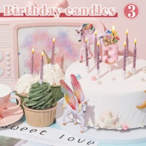 BBTO Number 3 Birthday Candle Pink Birthday Candle Girl with 10 Pieces Pink Candles Long Thin Cupcake Candles in Holders for Cake Topper Birthday Baking Decor Supplies