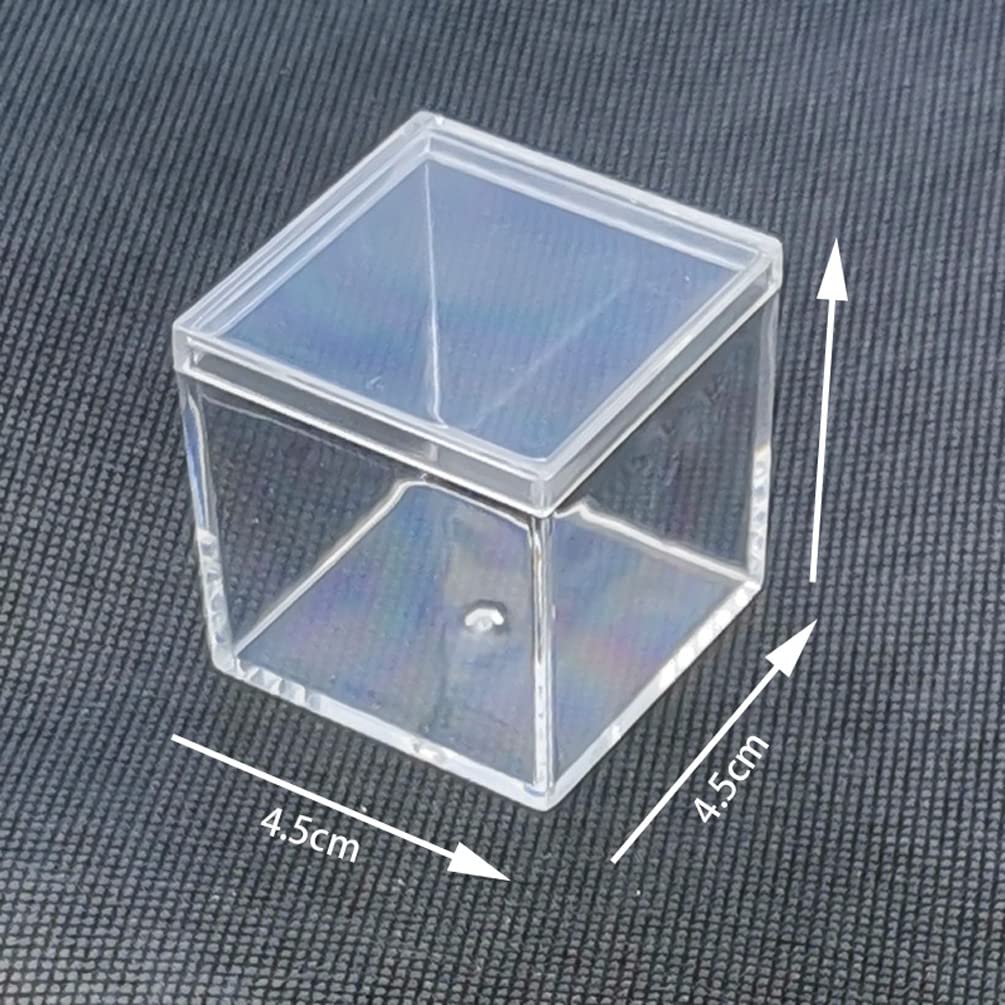 Teensery 4 Pcs Clear Plastic Cube Box Small Square Storage Container with Lid for Beads Candy Jewelry Small Items, 45x45x45mm