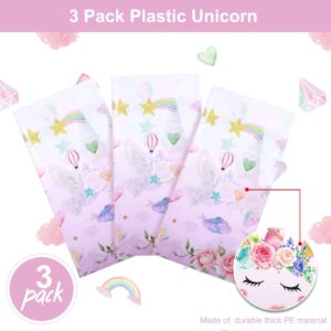 3 Pieces Unicorn Tablecloth Unicorn Table Covers Unicorn Themed Table Cloth Disposable Plastic Magical Unicorn Tablecloth for Birthday Baby Shower Decoration Party Supplies, 108 x 54 Inches