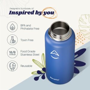 Revelist Sports Water Bottle - 32 Oz, 3 Lids (Straw Lid, Spout & Screw Top) with Boot, Vacuum Insulated Stainless Steel, Double Walled, Reusable Water Flask, Metal Canteen - Midnight Blue