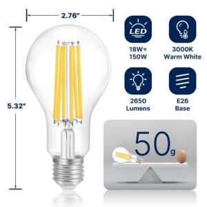 FLSNT 150W Equivalent Dimmable A23 LED Light Bulbs, 2650Lumens, Efficient 18W, 3000K Warm White, E26 Base, 4 Pack