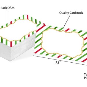 Table Place Card, Christmas Themed Tent Style Cards, Pack of 25 Half-Fold Reception Place Card, Perfect for Christmas Party, Wedding, Bridal & Baby Shower, Birthday, Banquet and Special Events B02