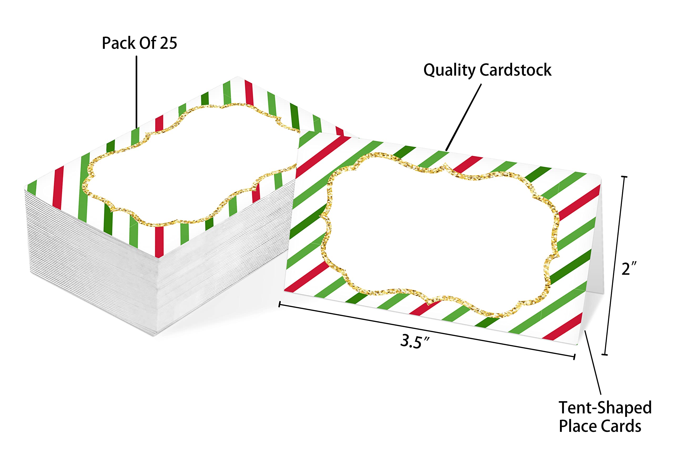 Table Place Card, Christmas Themed Tent Style Cards, Pack of 25 Half-Fold Reception Place Card, Perfect for Christmas Party, Wedding, Bridal & Baby Shower, Birthday, Banquet and Special Events B02