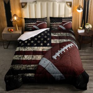 Erosebridal American Flag Bedding Set, Boys Football Comforter Set Twin Soccer Sports Games Down Comforter United States Federations Stars Stripes Duvet Sets for Kids Teens Adult Bedroom Decor