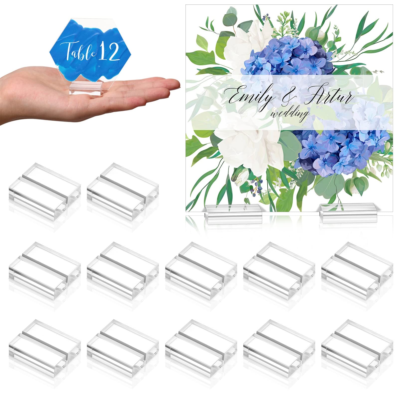 Acrylic Place Card Holders 1.2 Inch Name Card Holder Stands Clear Table Number Stands Wedding Sign Holders Card Display Stand for Table Wedding Photos Office Menu Meeting (12 Pieces)