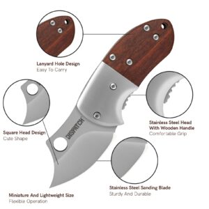 Dispatch Mini Folding Small Pocket Knife, Stainless Steel Sanding Blade and Steelhead EDC with Wooden Handle, Everyday Carry, Unique Small Gift for Father-Mother Men Women