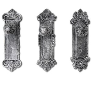 Shabby Chic Cast Iron Decorative Wall Mounted Hooks – Silver w/Black - Door Knob Coat Hooks for Wall - Set of 3 - Screws and Anchors Included - Antique Wall Hooks for Hanging Clothes