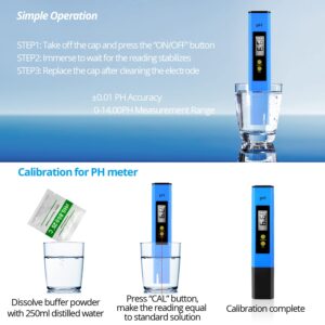 Betus Digital pH Meter for Water - pH Tester with 0.01pH Accuracy, 0-60 Celsius, 0-14 PH Measurement Range - Drinking Brewing Food Hydroponics Aquariums (Blue)