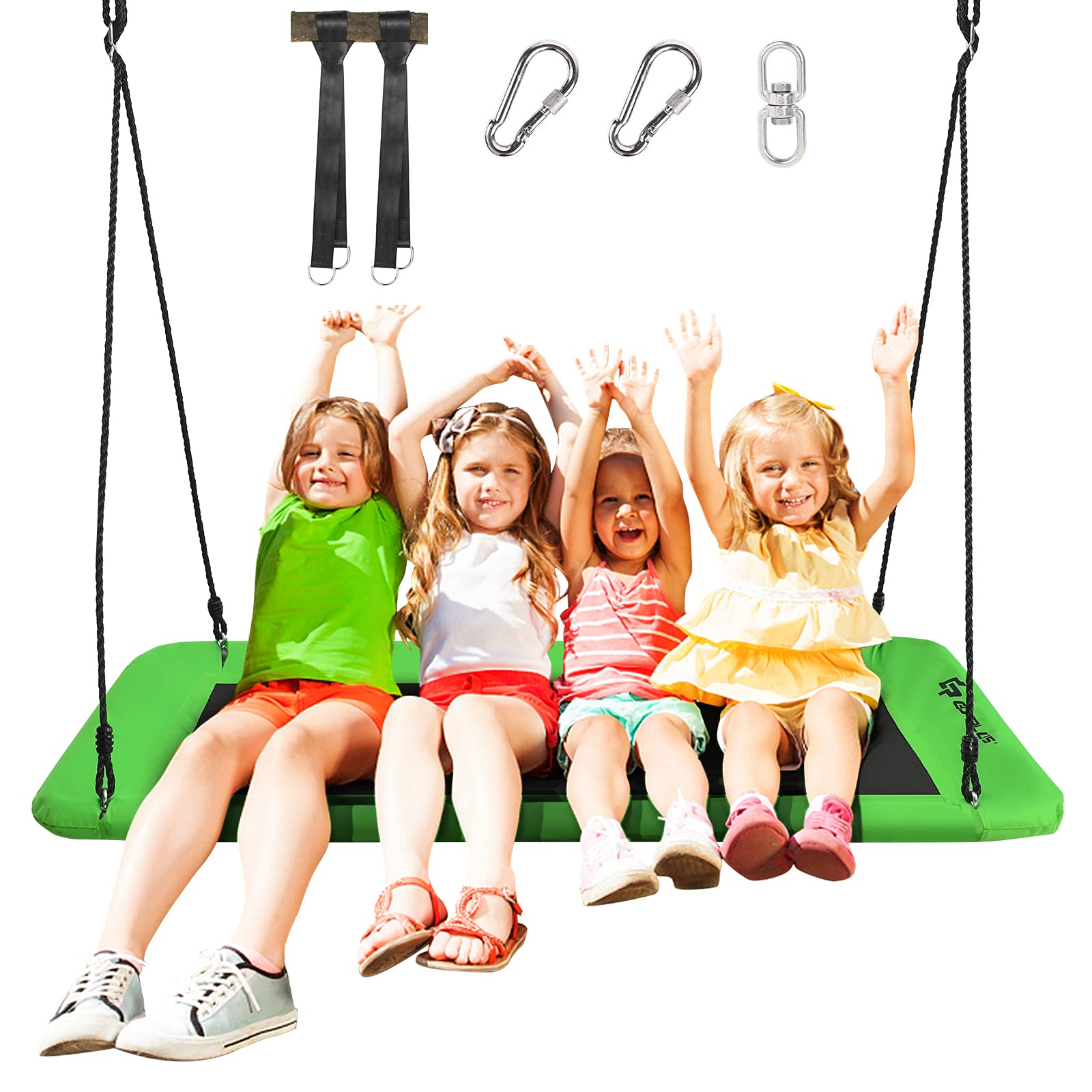 Goplus 700LBS 60 Inch Giant Platform Tree Swing for Kids and Adults, Indoor Outdoor Adjustable Rectangle Swing w/ 2 Hanging Straps & Steel Frame, Waterproof Swing Set for Yard Porch Backyard (Green)