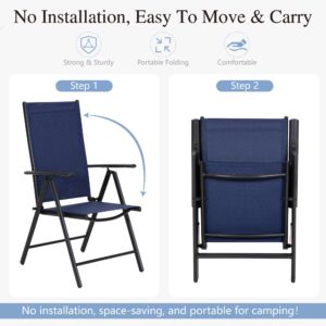 Sophia & William Patio Sling Dining Chairs Set of 2 Foldable and Portable, Outdoor High Back Folding Textilinene Chairs 7 Levels Adjustable for Porch Poolside Balcony Backyard, Navy Blue