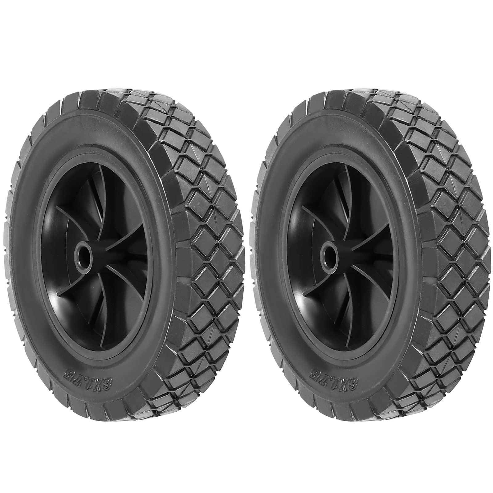 MUKCHAP 2 Pack 8 Inch Solid Rubber Wheels, Hand Truck Wheel Replacement Rubber Tire, Replacement Tire with 1/2 Bore Offset Axle for Cart, Trolley