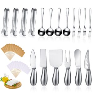 patelai charcuterie board accessories cheese spreader knife set charcuterie utensils butter knife stainless steel mini serving tongs spoons appetizer forks for pastry christmas(silver,18 pieces)