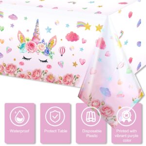 3 Pieces Unicorn Tablecloth Unicorn Table Covers Unicorn Themed Table Cloth Disposable Plastic Magical Unicorn Tablecloth for Birthday Baby Shower Decoration Party Supplies, 108 x 54 Inches