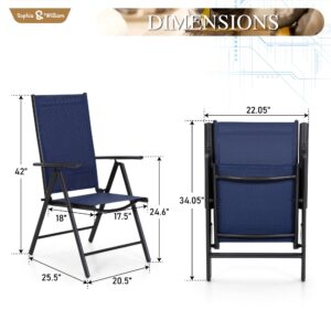 Sophia & William Patio Sling Dining Chairs Set of 2 Foldable and Portable, Outdoor High Back Folding Textilinene Chairs 7 Levels Adjustable for Porch Poolside Balcony Backyard, Navy Blue