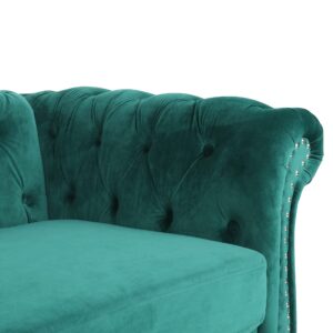 ONCIN Velvet Chesterfield Sofa, 84 inch Modern Tufted 3 Seater Couch with Scroll Arms and Wood Legs for Living Room Bedroom (Green)