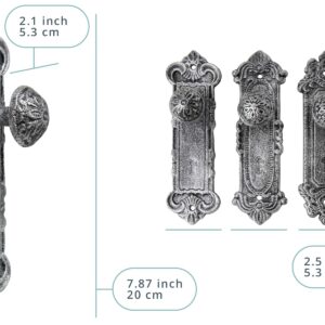 Shabby Chic Cast Iron Decorative Wall Mounted Hooks – Silver w/Black - Door Knob Coat Hooks for Wall - Set of 3 - Screws and Anchors Included - Antique Wall Hooks for Hanging Clothes