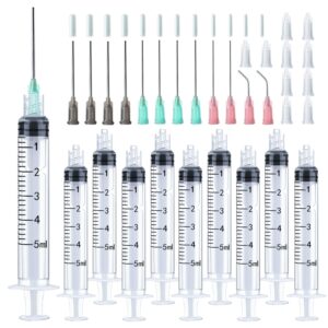 injection syringe 5ml blunt tip syringes luer lock 16ga 18ga 20ga blunt needle with caps, for epoxy resin oil glue ink injector craft paint industrial adhesives sealants lubricants lab science