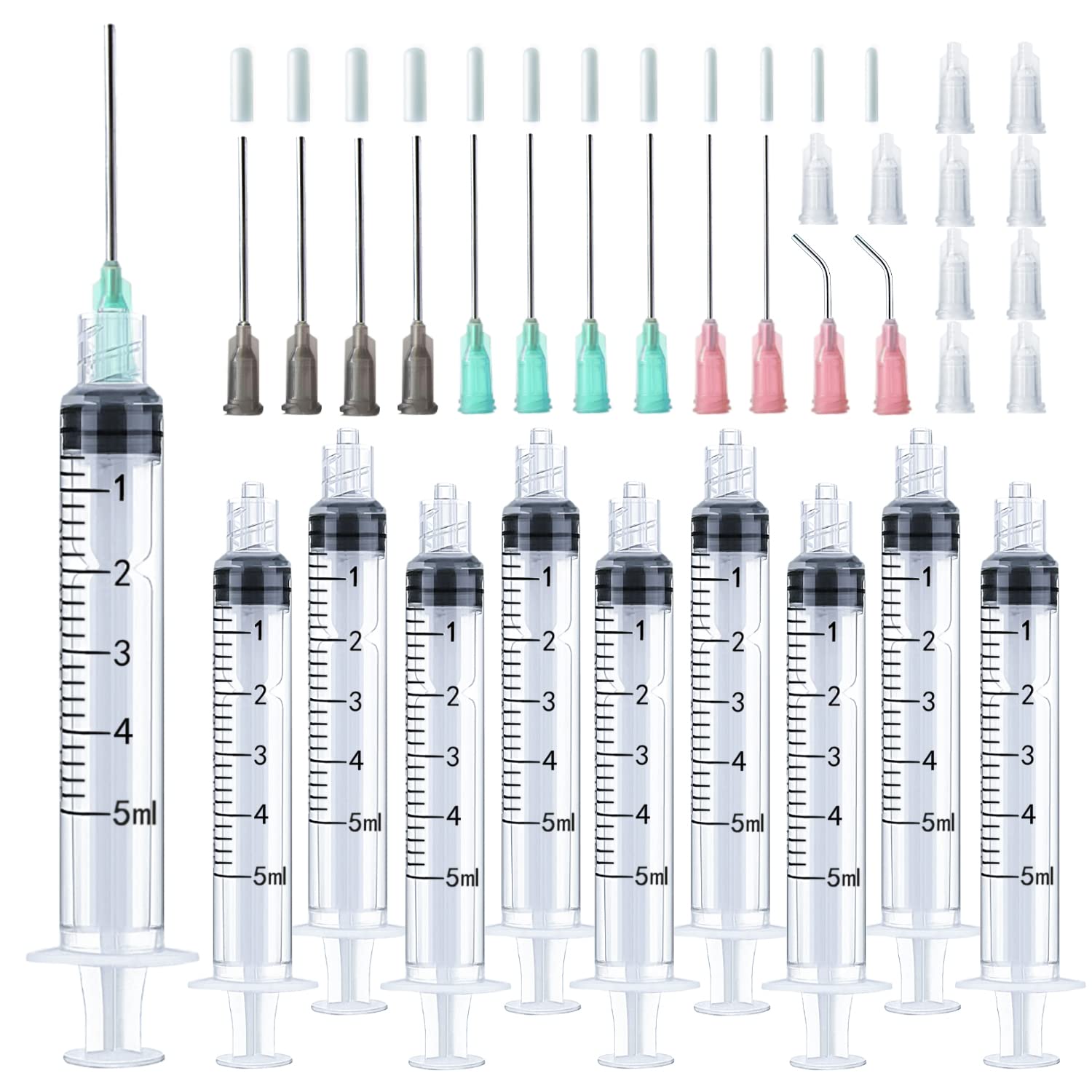 Injection Syringe 5ml Blunt Tip Syringes Luer Lock 16Ga 18Ga 20Ga Blunt Needle with Caps, for Epoxy Resin Oil Glue Ink Injector Craft Paint Industrial adhesives sealants lubricants Lab Science