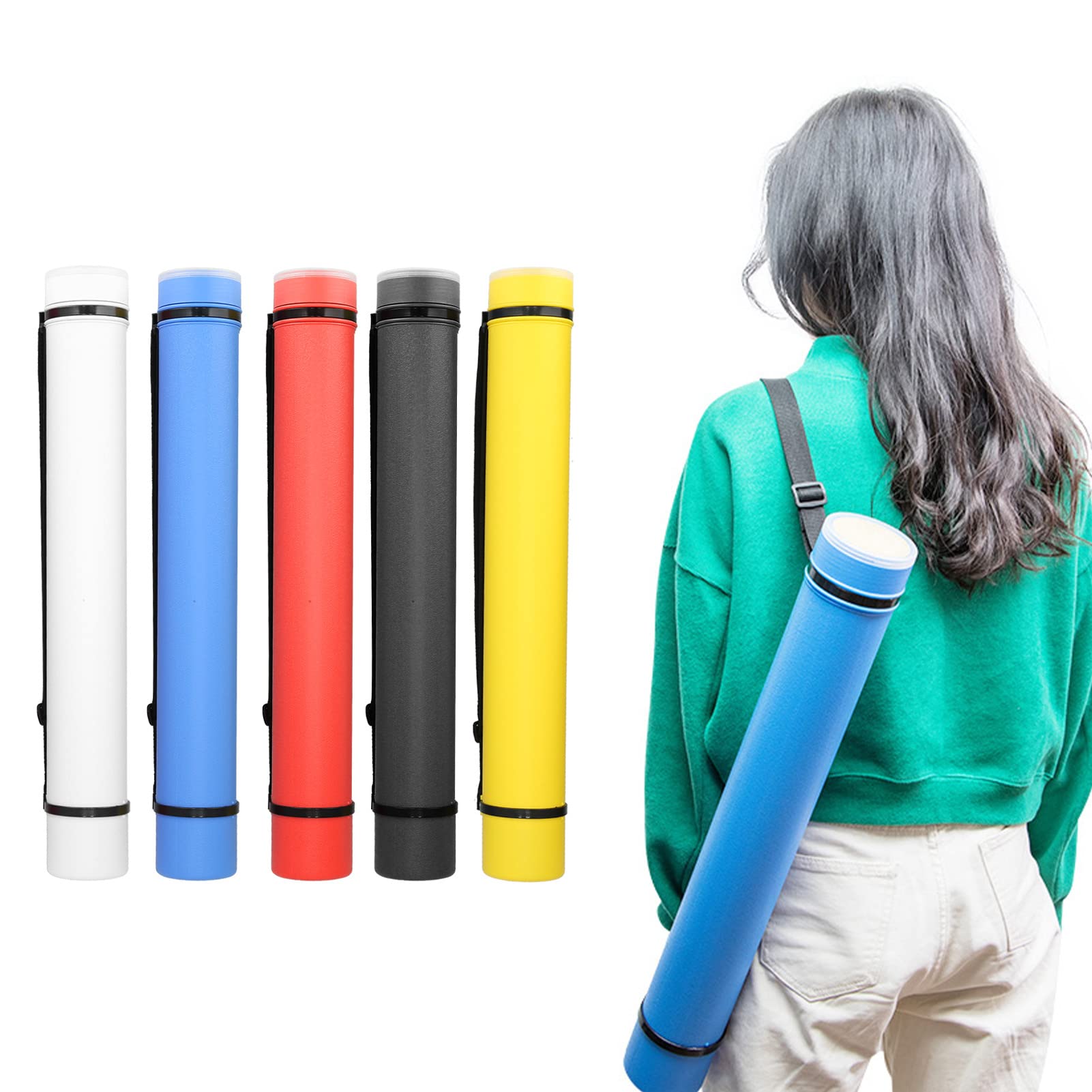 Poster Tube Expandable Large Capacity Waterproof Antishock Portable Document Poster Tube for Storage(White)