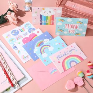 24 Pcs Rainbow Thank You Cards with Envelopes and Stickers, Baby Shower Thank You Notes Birthday Party Favors Christmas Wedding Supplies