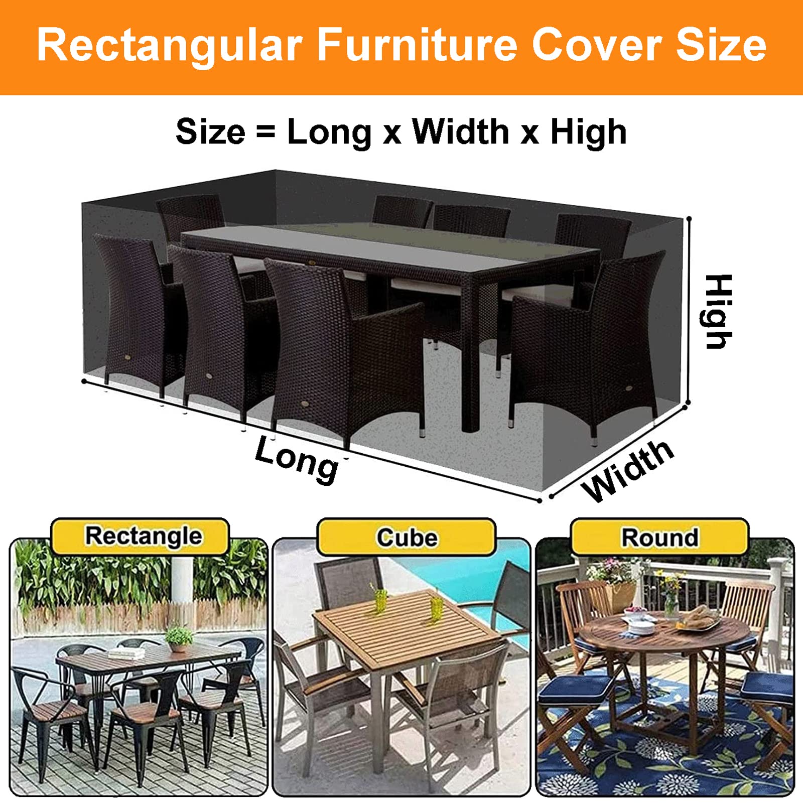 XYXH Outdoor Patio Furniture Covers 59" L x 30" W x 28" H, Rectangle Garden Furniture Covers, Furniture Covers Waterproof, Square Table and Chairs Cover, Proofdust 420D Oxford Fabric