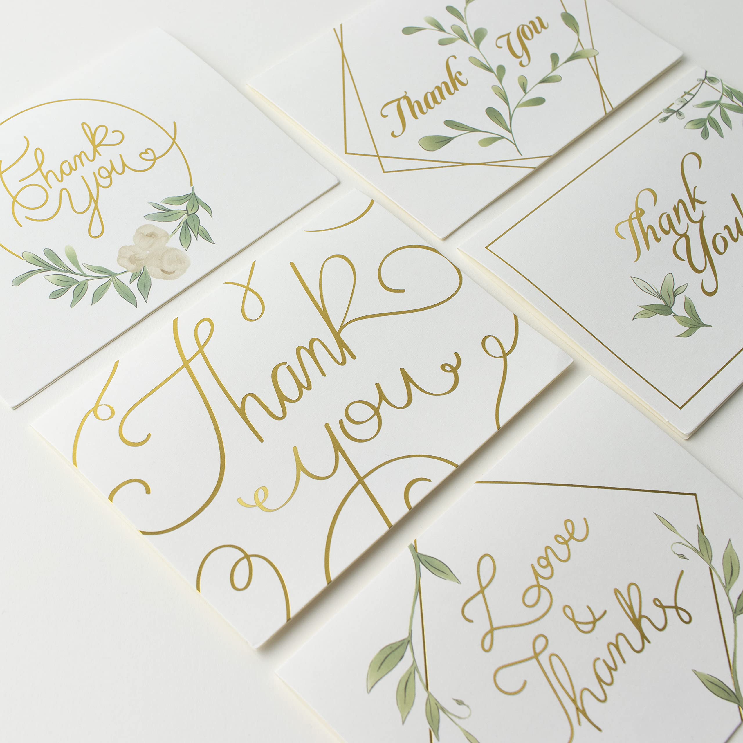 Rileys & Co Thank You Wedding Cards, Gold Foil, Classic Wedding Cards 50 Count, with Stickers & Envelopes | Bulk Thank You Cards with Envelopes | Wedding Thank You Cards Greenery and Gold