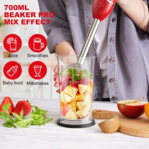 Galanz 4-in-1 Retro Immersion Hand Blender & Food Chopper with Whisk, 2 Speeds, Blending Beaker Included, Stainless Steel, 260W, Red