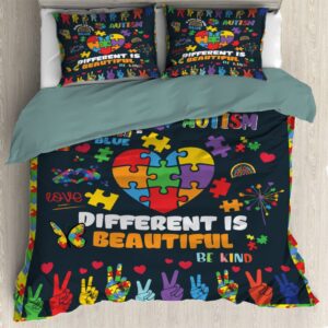 autism awareness black duvet cover set, sumedha, good choice of bedding, 3 piece set, include 2 pillowcases, 1 duvet cover, full size 80'' x 90''