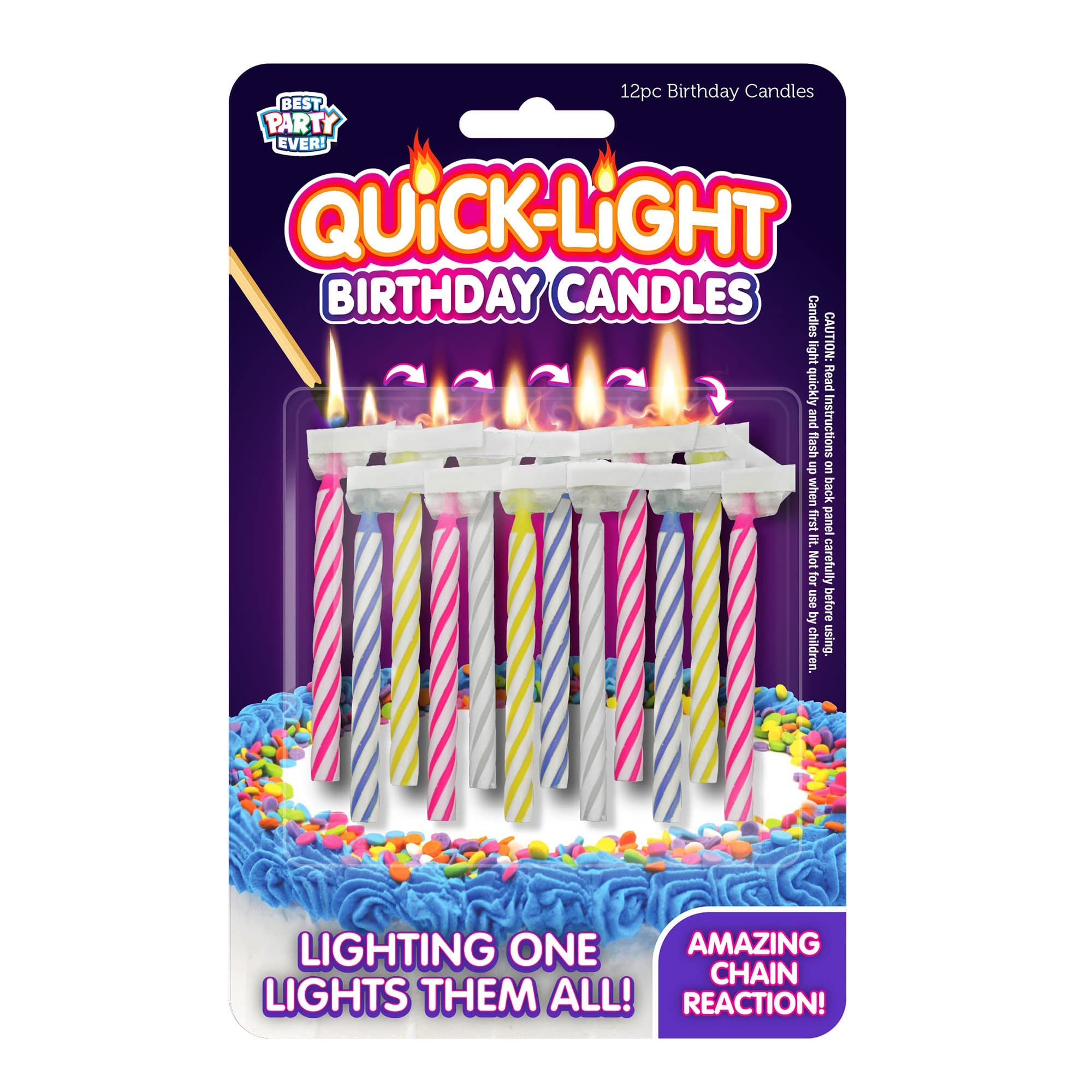 BEST PARTY EVER! Quick Light Birthday Candles - Lighting One Candle Lights Them All - Amazing Chain Reaction Candles - Multi-Color - 2-Pack (24 Candles)