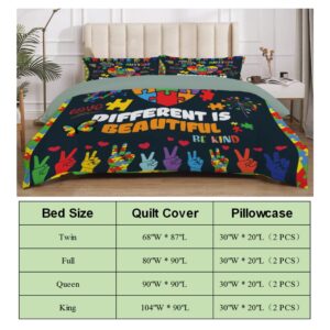 Autism Awareness Black Duvet Cover Set, Sumedha, Good Choice of Bedding, 3 Piece Set, Include 2 Pillowcases, 1 Duvet Cover, Full Size 80'' x 90''