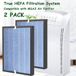 Skymechy MSA3 True HEPA Filter Replacement Compatible with MSA3 Membrane Solutions 3-in-1 Air Cleaner Purifier, 2 Pack