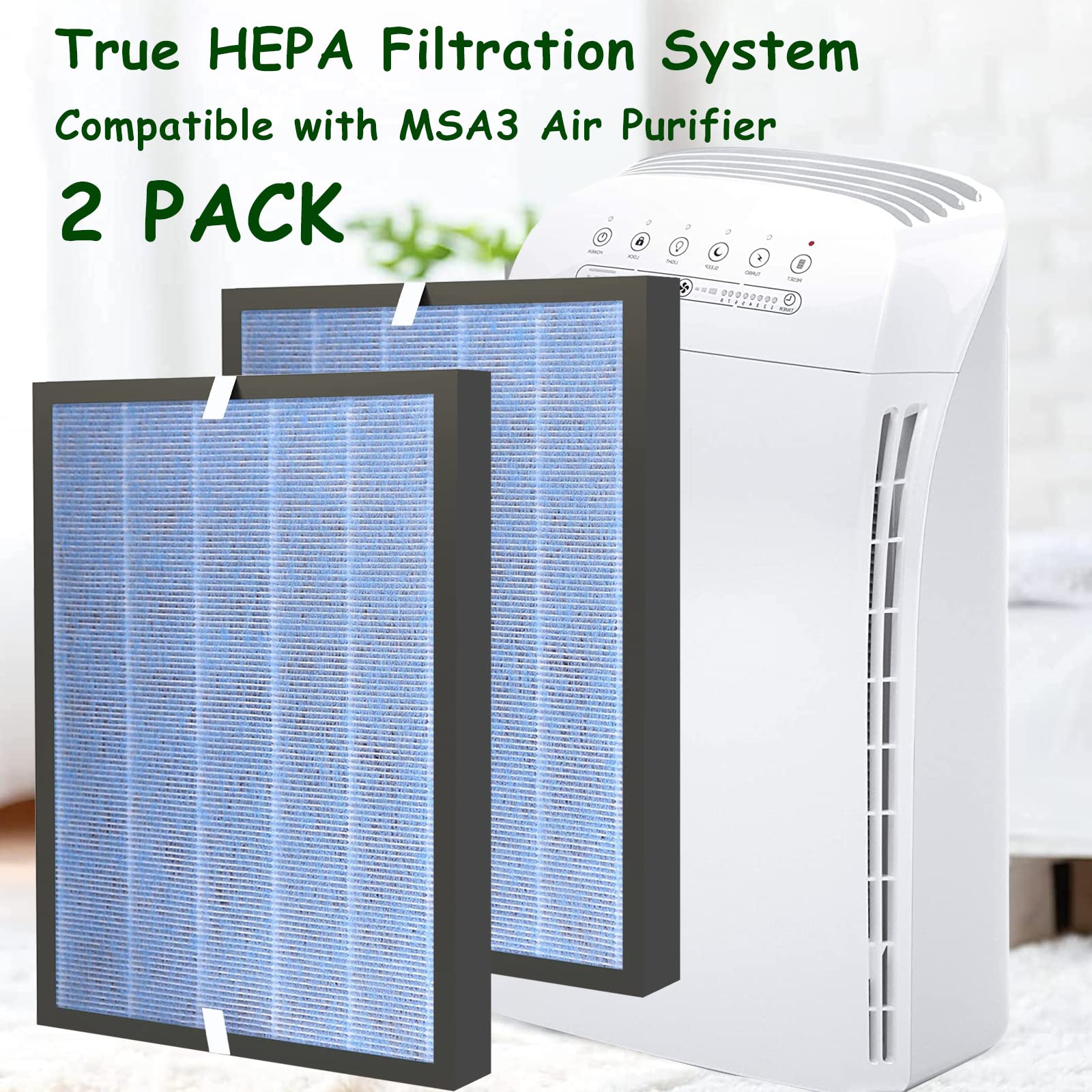 Skymechy MSA3 True HEPA Filter Replacement Compatible with MSA3 Membrane Solutions 3-in-1 Air Cleaner Purifier, 2 Pack