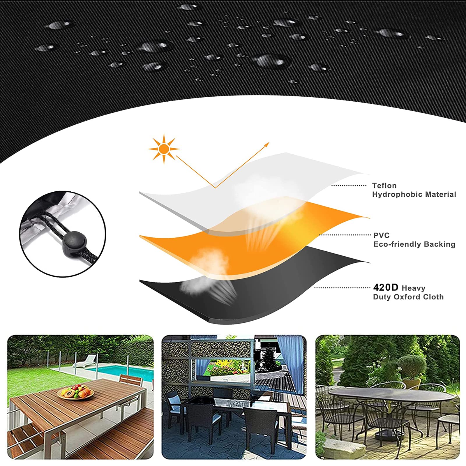 XYXH Outdoor Patio Furniture Covers 59" L x 30" W x 28" H, Rectangle Garden Furniture Covers, Furniture Covers Waterproof, Square Table and Chairs Cover, Proofdust 420D Oxford Fabric