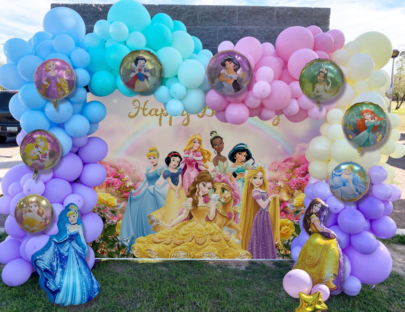 8 pcs Princess Balloons Foil Decorations Girls' Birthday Party Baby Shower Princess Themed Party Decoration Supplies Small People Princess Ballons Set