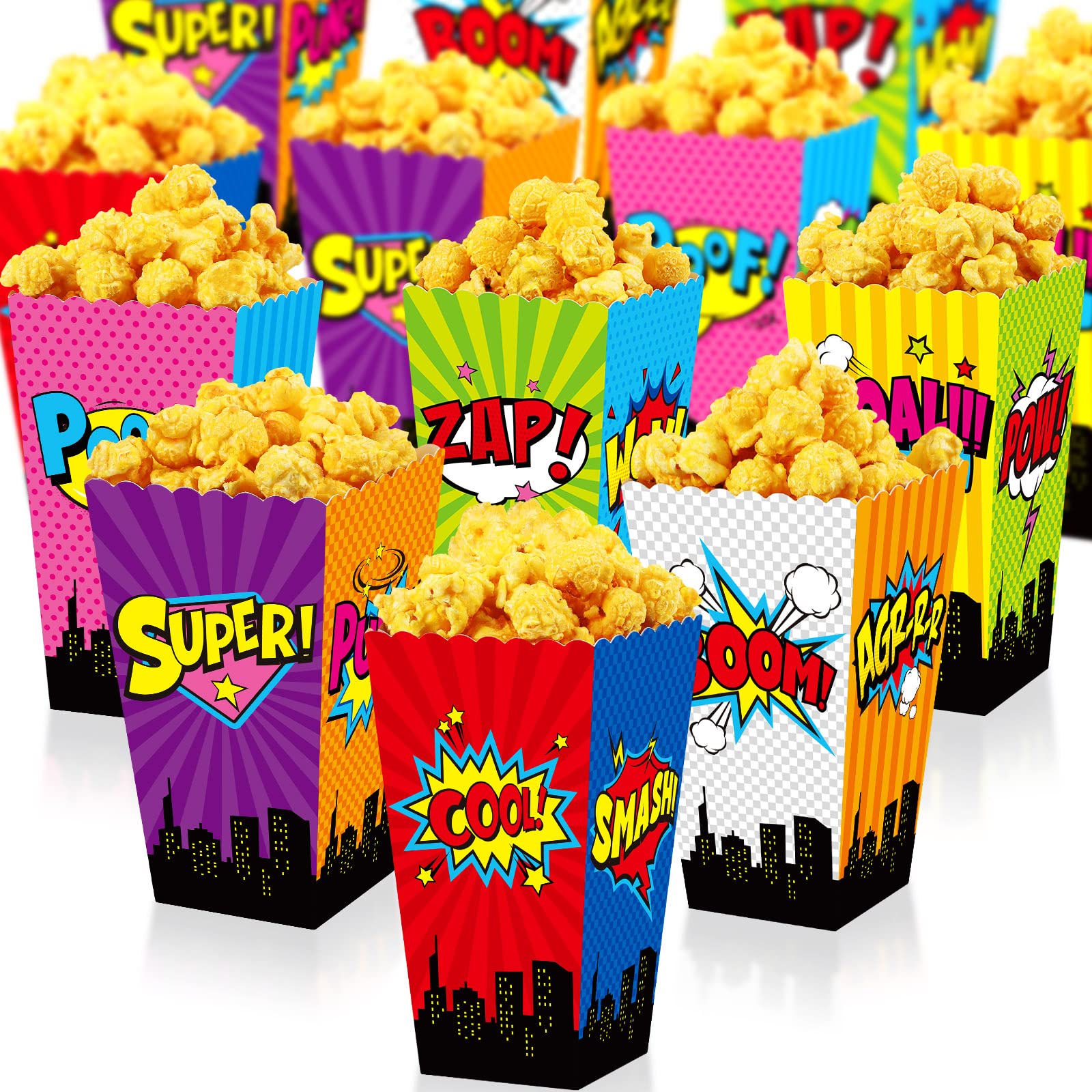 Containlol 24 Pcs Popcorn Boxes Party Favors Snack Treat Box Candy Cookie Container for Movie Cinema Theme Birthday Party Baby Shower Favor Supplies(Cheerful Style)