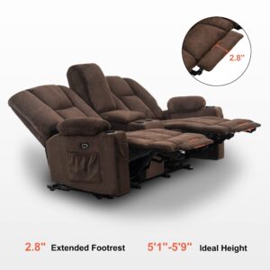 MCombo Fabric Power Loveseat Recliner with Console, Electric Reclining Loveseat Sofa with Heat and Massage, Cup Holders, USB Charge Port for Living Room 6045 (Brown)