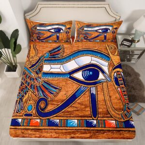 Egyptian Fitted Sheet Egypt Style Bedding Sets Navy Blue Eyes Bed Sheets For Boys Adults Ancient Egyptian Pyramids Pharaoh Top Flat Sheet Deep Pocket With 2 Pillow Cases Bedroom Decor Full