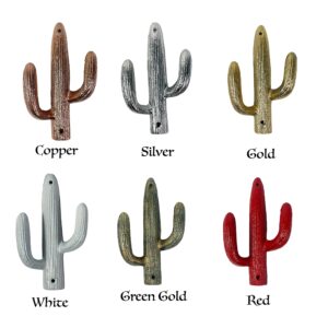 Urbalabs Cast Iron Cactus Hooks for Wall Double Cactus Coat Key Hanger Southwestern Western Wall Home Rustic Cactus Decor, Cactus Coat Rack, Bags, Towels and More Metallic Copper 3 Pack (Copper)