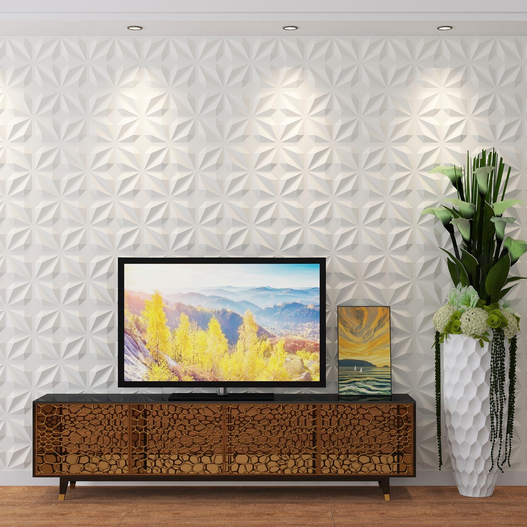 MIX3D 33 Pack 3D Wall Panels, PVC Textured Wall Panels for Interior Wall Decor, White, 12''x12'' Cover 32 Sq. Ft