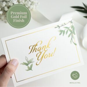 Rileys & Co Thank You Wedding Cards, Gold Foil, Classic Wedding Cards 50 Count, with Stickers & Envelopes | Bulk Thank You Cards with Envelopes | Wedding Thank You Cards Greenery and Gold