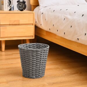 Zuvo Round Wicker Waste Basket Paper Bin - Wicker Trash Basket - Woven Trash Can Rubbish Basket for Bedroom, Bathroom, Offices or Home (Grey)