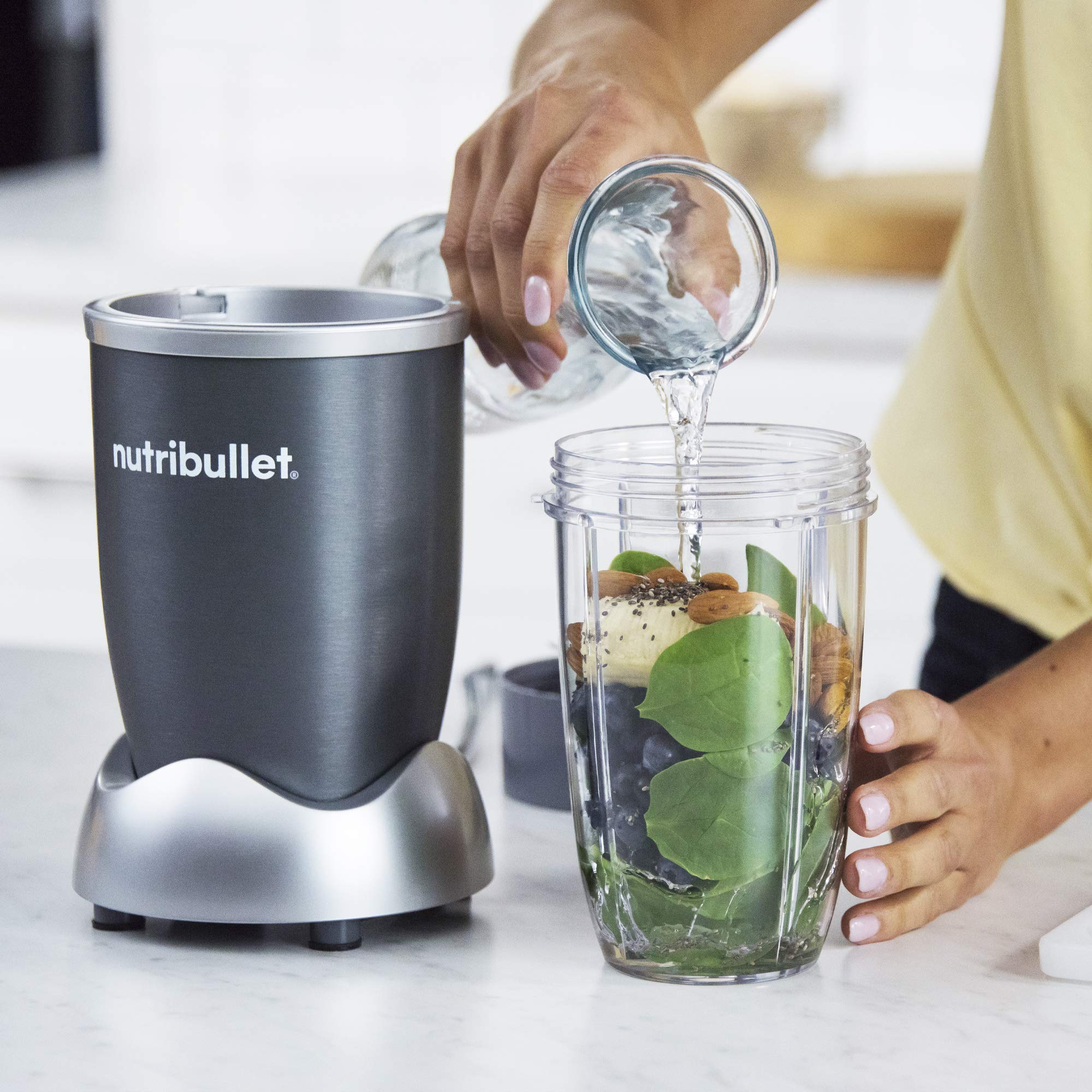 nutribullet Personal Blender for Shakes, Smoothies, Food Prep, and Frozen Blending, 24 Ounces, 600 Watt, Gray, (NBR-0601) and NutriBullet 24 Ounce Tall Cup with Standard Lip Ring, Clear/Gray