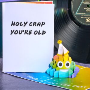 Funny Pop Up Birthday Card | 3D Rainbow Poop Emoji Birthday Cards for Women, Men | Popup Holy Crap You're Old Birthday Card for Dad, Husband | Prank Poo Emoji Bday Card for Mom, Brother, Sister