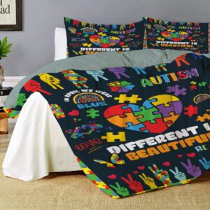 Autism Awareness Black Duvet Cover Set, Sumedha, Good Choice of Bedding, 3 Piece Set, Include 2 Pillowcases, 1 Duvet Cover, Full Size 80'' x 90''