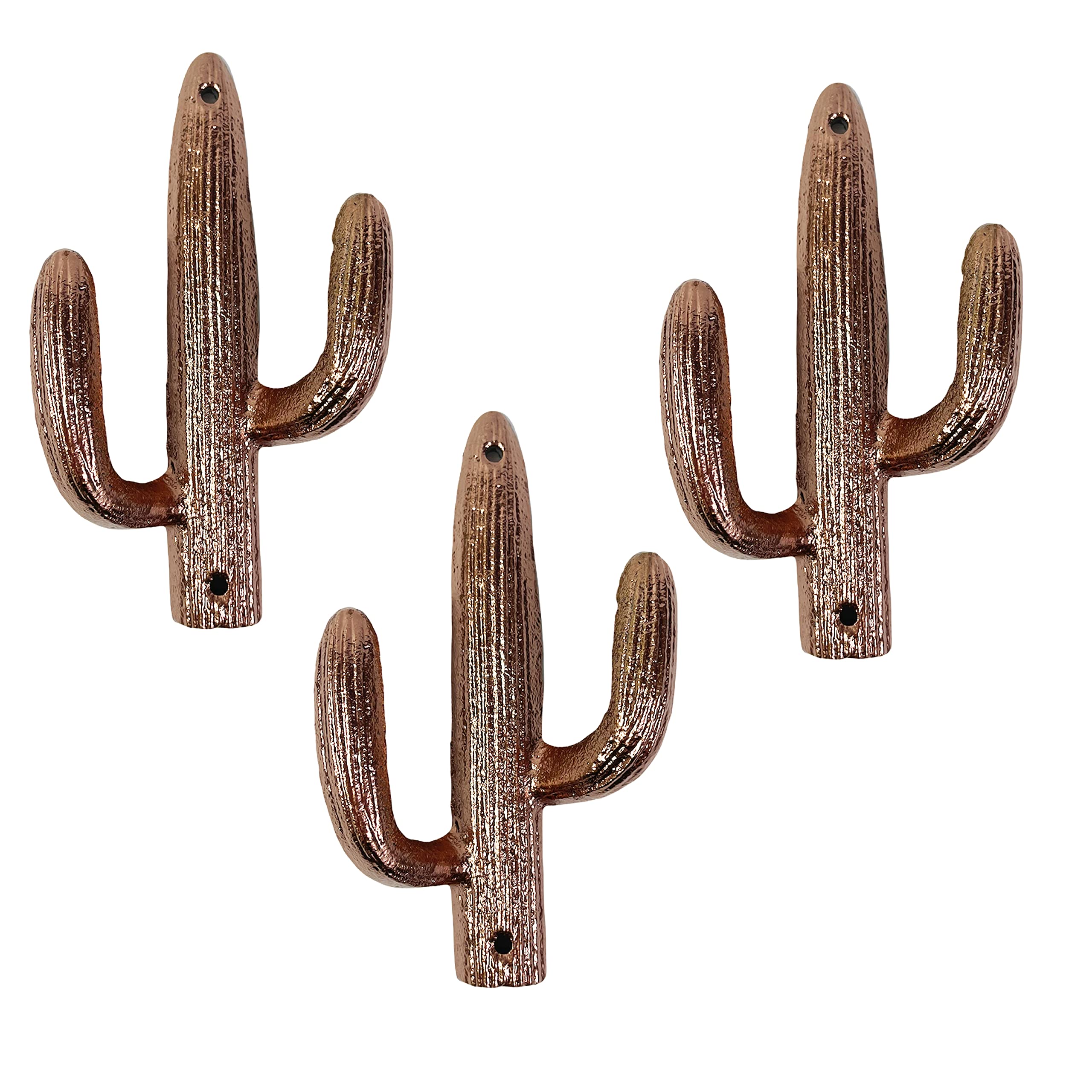 Urbalabs Cast Iron Cactus Hooks for Wall Double Cactus Coat Key Hanger Southwestern Western Wall Home Rustic Cactus Decor, Cactus Coat Rack, Bags, Towels and More Metallic Copper 3 Pack (Copper)