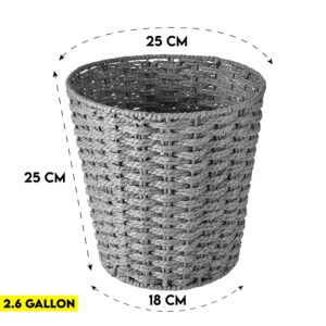 Zuvo Round Wicker Waste Basket Paper Bin - Wicker Trash Basket - Woven Trash Can Rubbish Basket for Bedroom, Bathroom, Offices or Home (Grey)