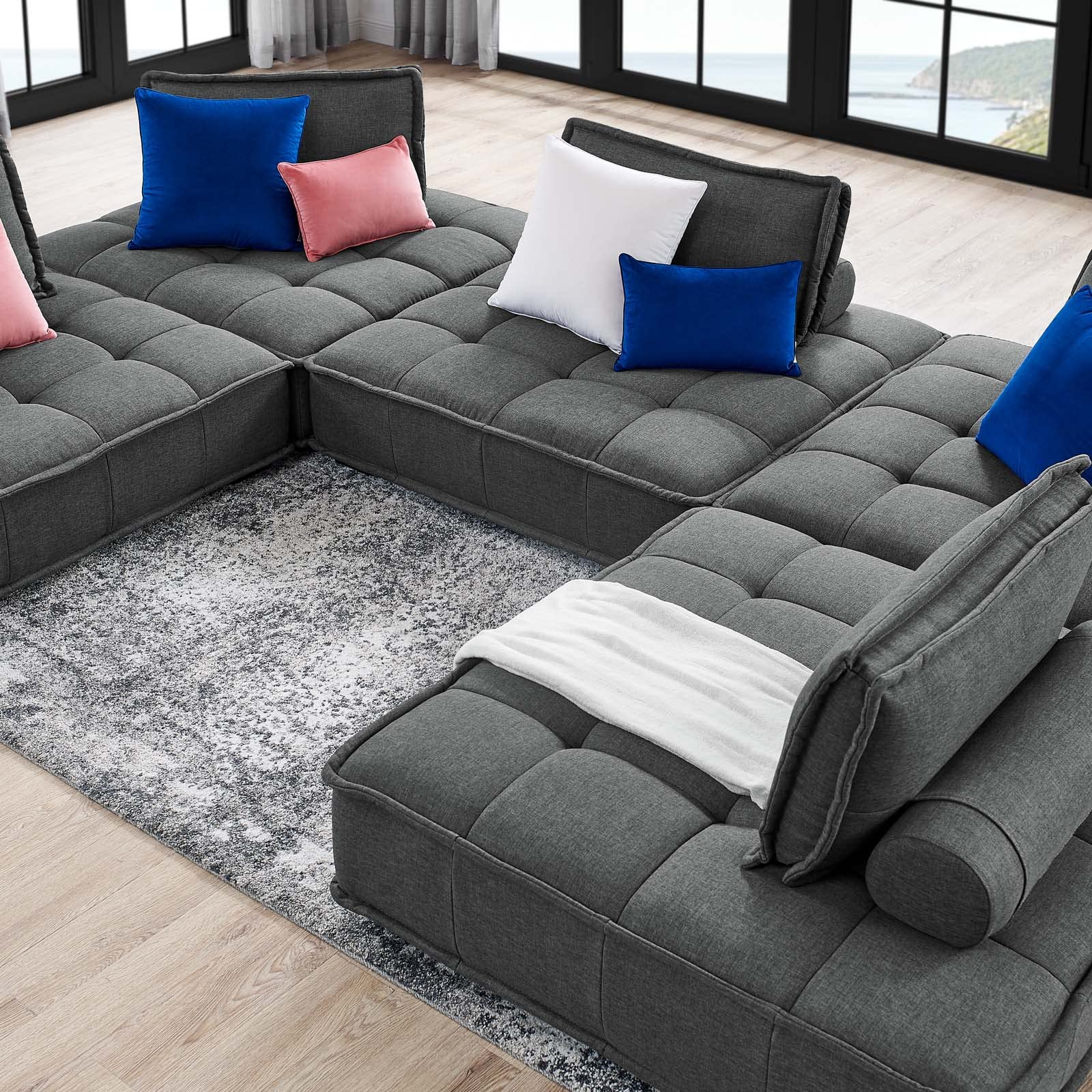 Modway Saunter, 5-Piece Sectional Sofa, Gray