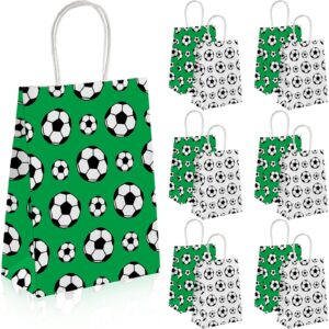 24 pieces soccer party favor bags soccer goody treat candy bags soccer goodie bags soccer snack bags paper soccer gift bags with handles for kids soccer birthday party supplies decorations, 2 styles