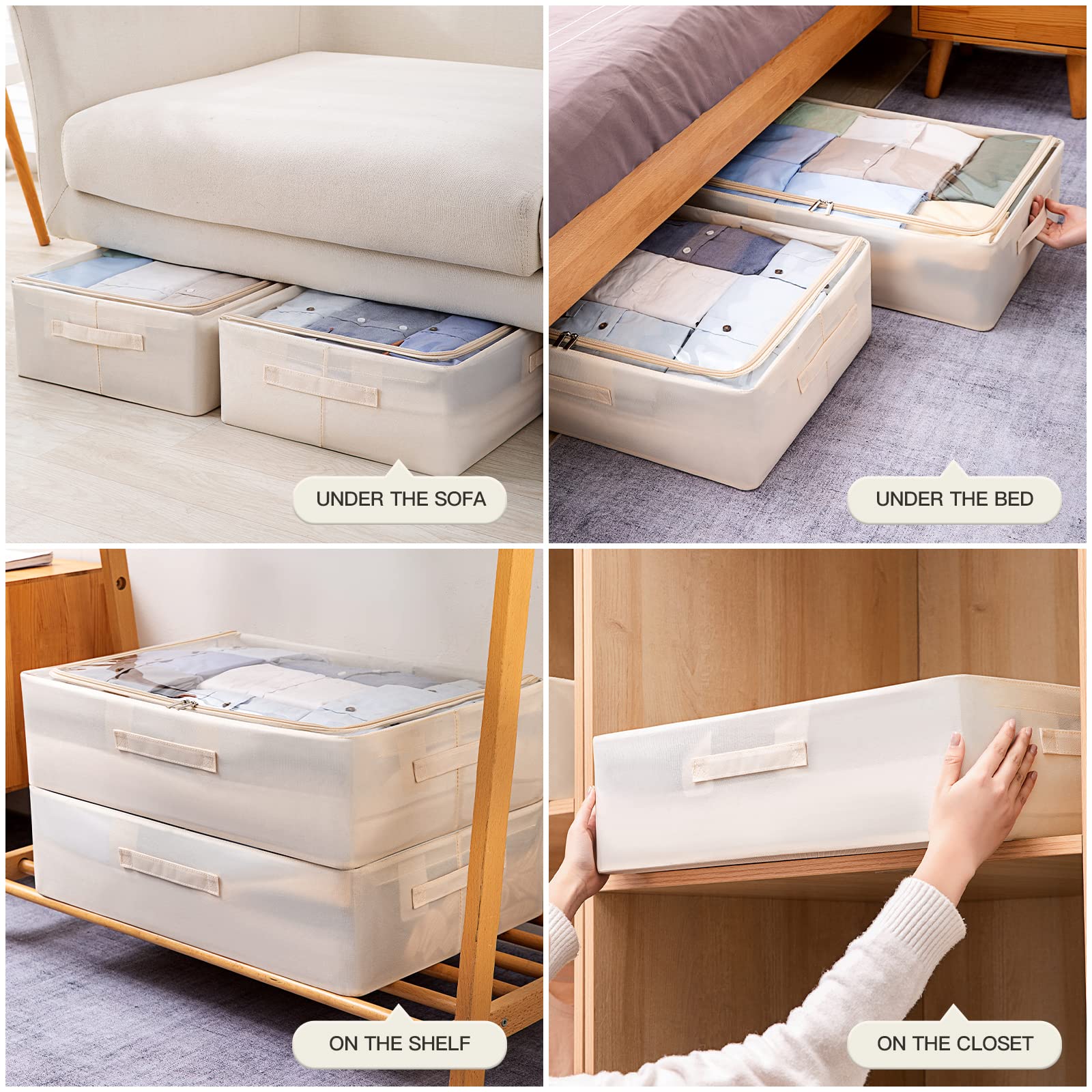 Under Bed Storage Bins Frame Storage Box Oxford Fabric Sturdy Underbed Container Foldable Stackable Large Capacity Clothes Organizer